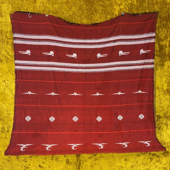 Burnt Rust Orange Fringe Western Dinosaur Embroidered Tapestry Table Cloth